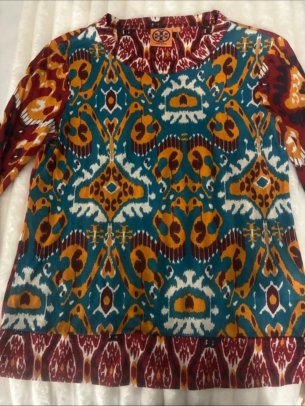 Tory Burch Multicolor Printed Tunic - Teal, Mustard & Burgundy
